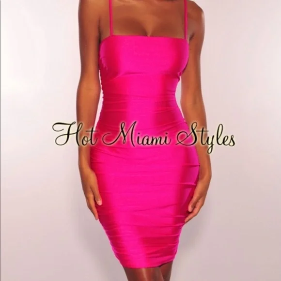 hot pink prom dresses 2024 Hot Pink V Neckline Prom Dress With Stretch Fabric And Corset Back